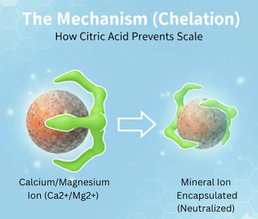 Diagram showing chelation: a mineral ion is encapsulated by a green molecule.