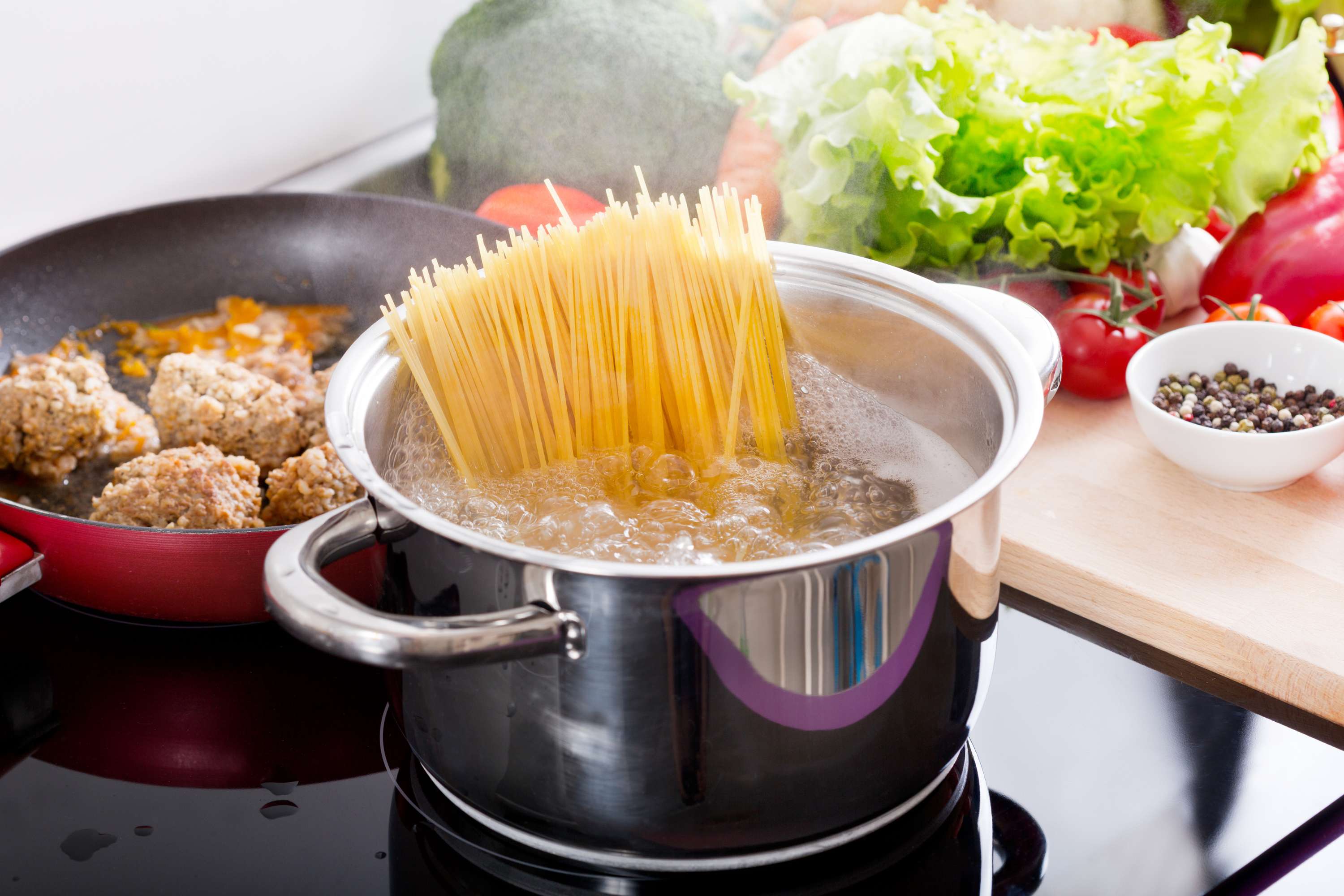 pasta dinner being cooked with soft water