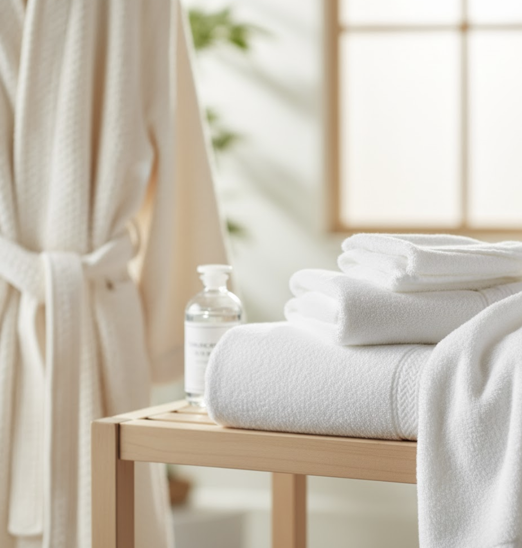 fluffy white towels from being washed with soft water