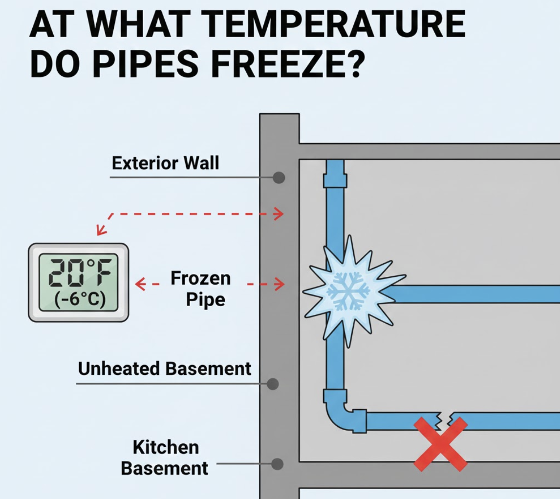 illustration of the temperature that pipes freeze in homes
