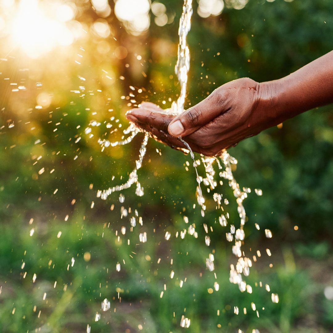 person catching clean water in hand