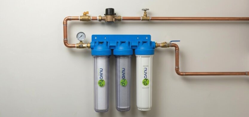 NuvoH2O Trio whole home salt-free water softener and filtration system.