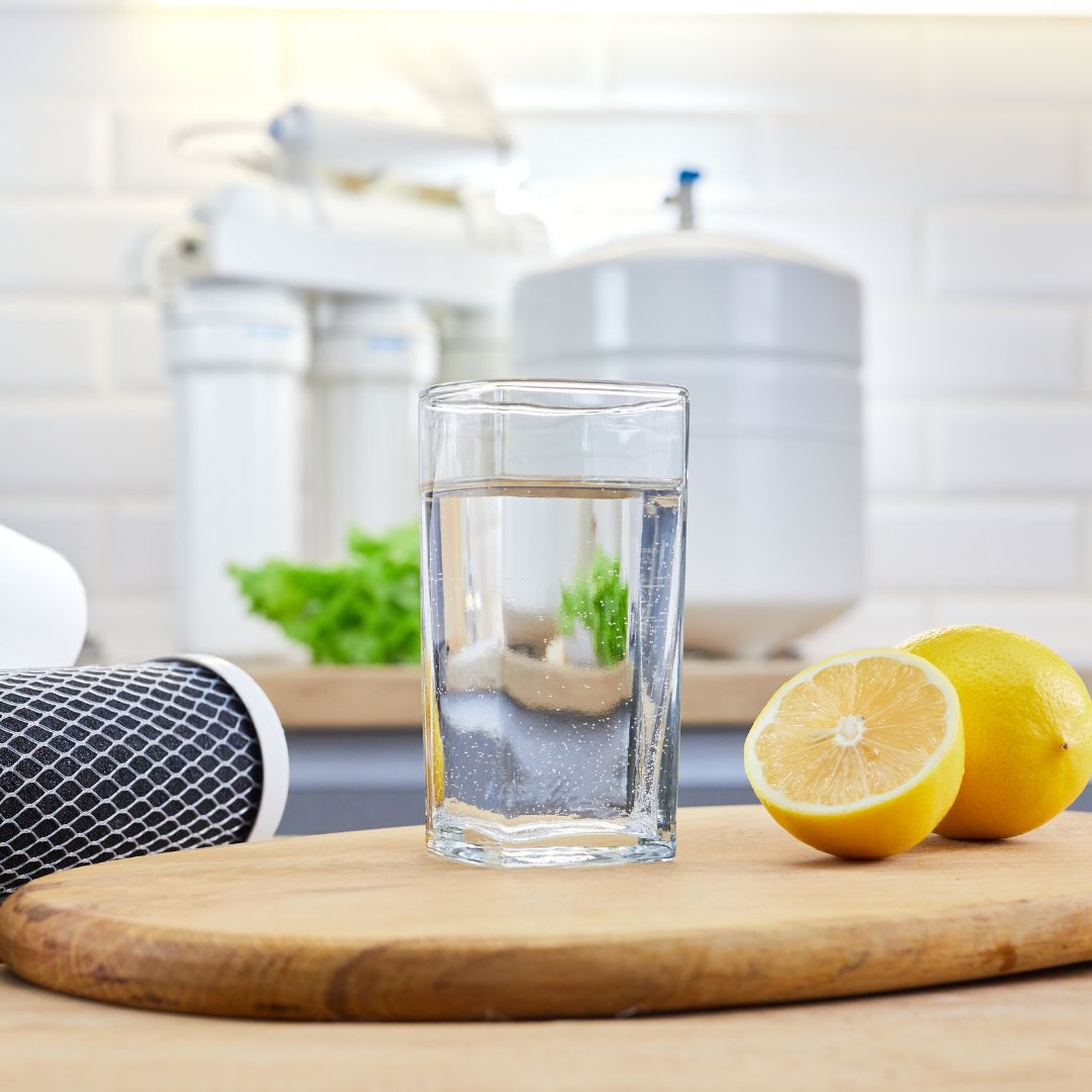 clean glass of water in kitchen