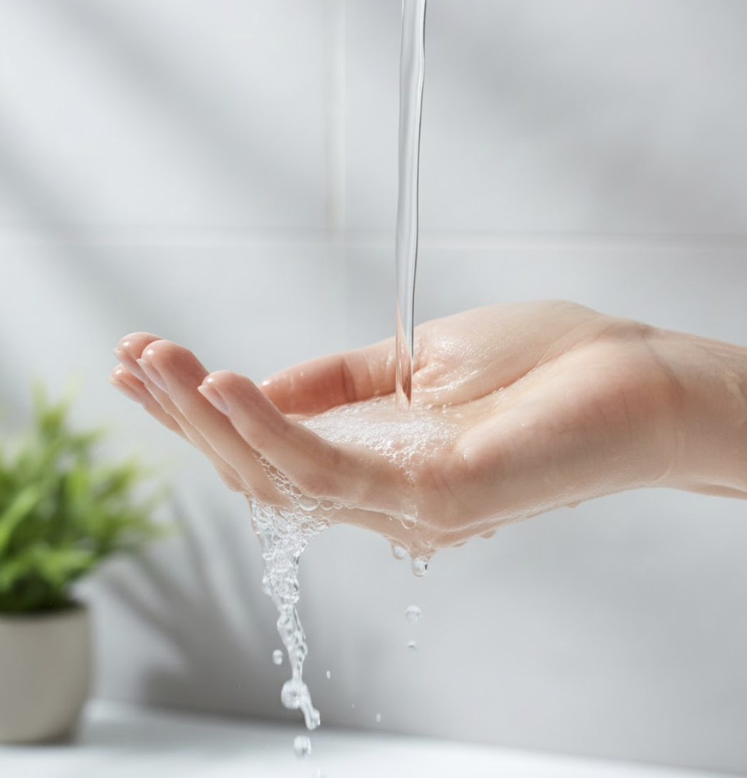 soft water being poured into someones hand