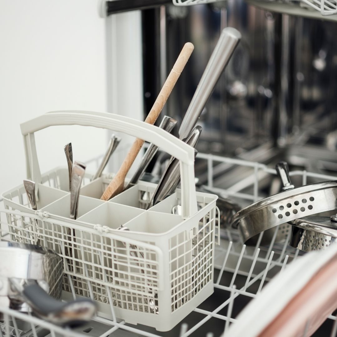 Utensils in a dishwasher