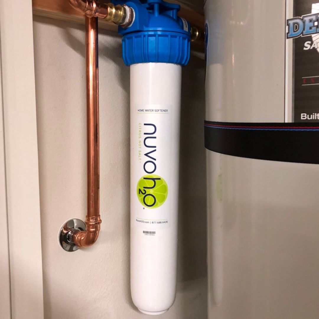 NuvoH2O water softener installed near a water heater